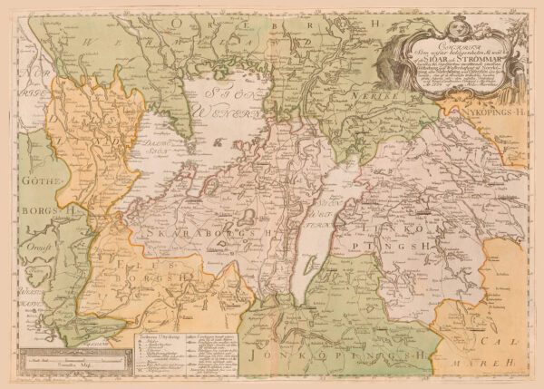 Karta över sjöar och strömmar för segelfartens införande från 1774