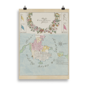 Poster över Karlskrona stad på 1700-talet. 