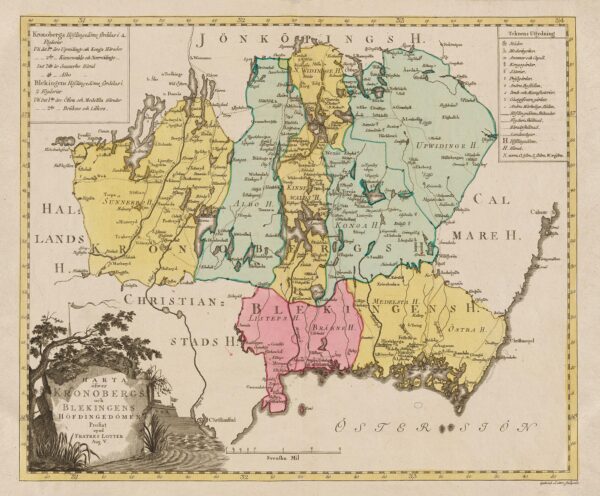 Historisk karta över Kronobergs och Blekinges hövdingedömen 1750