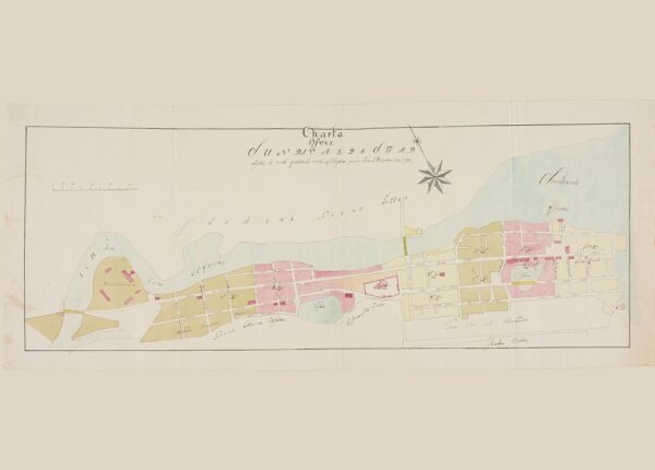 Historisk karta över sjöstaden Sundsvall 1784