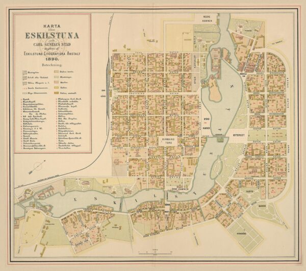 Historisk karta över Eskilstuna och Carl Gustafs stad 1890