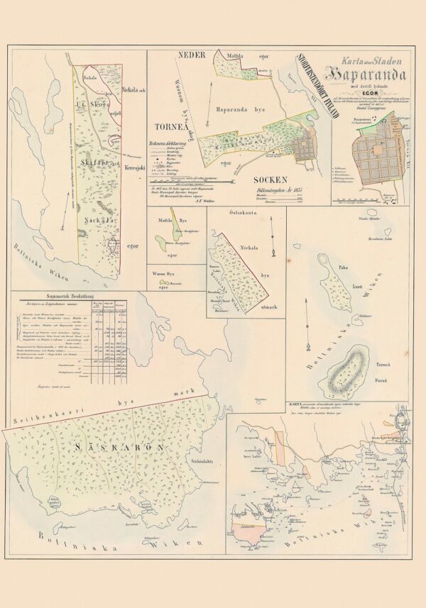 Historisk karta över Haparanda stad 1855