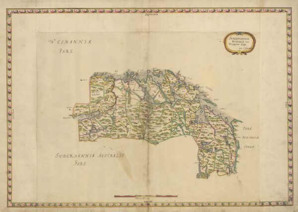 Historisk karta över Gripsholms län i Södermanland sent 1600-tal