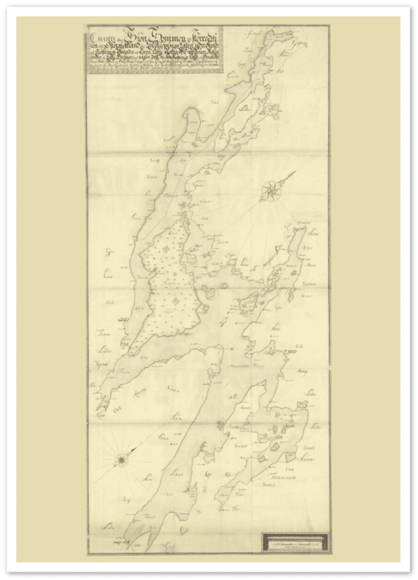 Historisk karta över sjön Sommern i Östergötland 1740