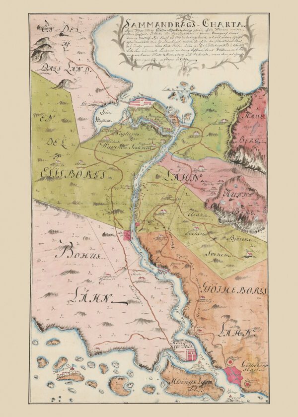 Historisk karta över Göta älvs sträckning från Vänern - 1790