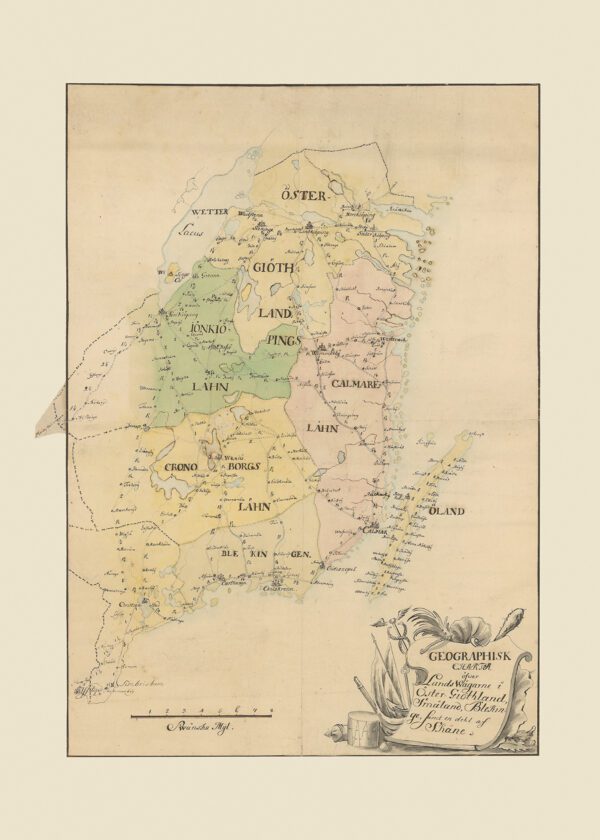 Historisk karta över landsvägarna i stor del av östra Sverige