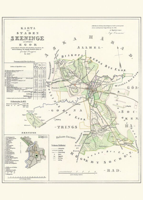 Historisk karta över Skänninge 1854
