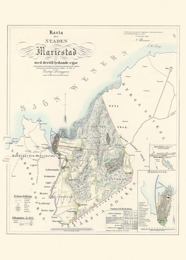 Historisk karta över Mariestad 1857