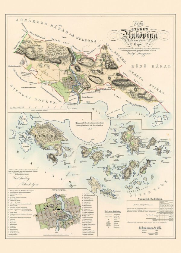 Historisk karta över Nyköping 1857