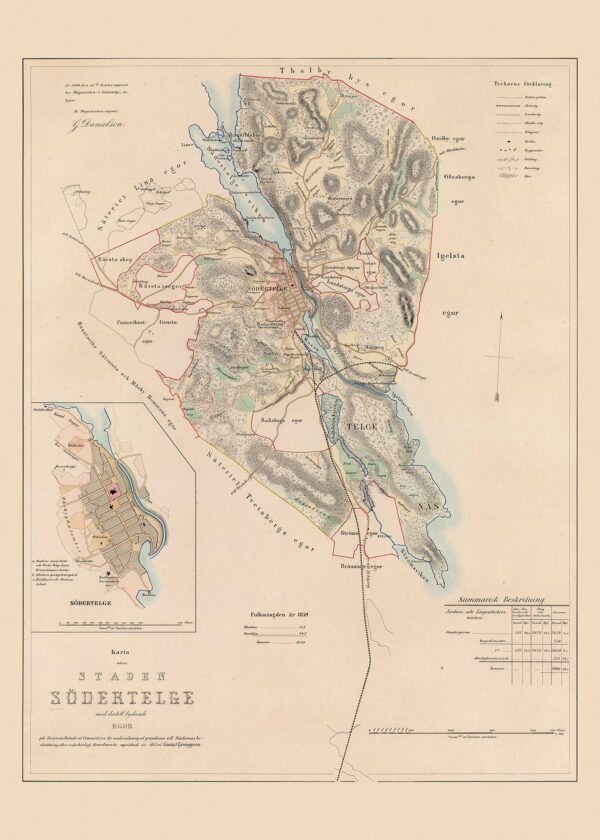 Historisk karta över Södertälje 1857