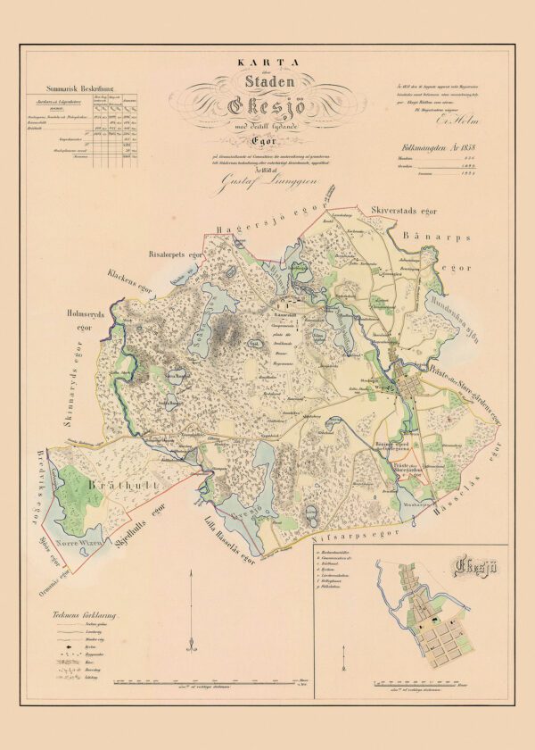 Historisk karta över Eksjö 1858