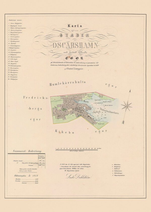 Historisk karta över Oskarshamn 1858