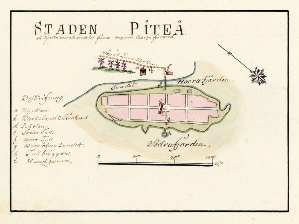 Historisk karta över staden Piteå