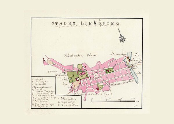 Historisk karta över Linköping 1800-tal