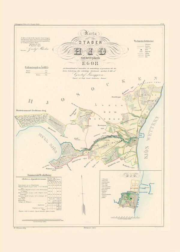 Historisk karta över Hjo 1856