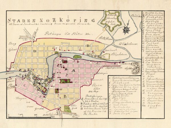 Historisk karta över staden Norrköping