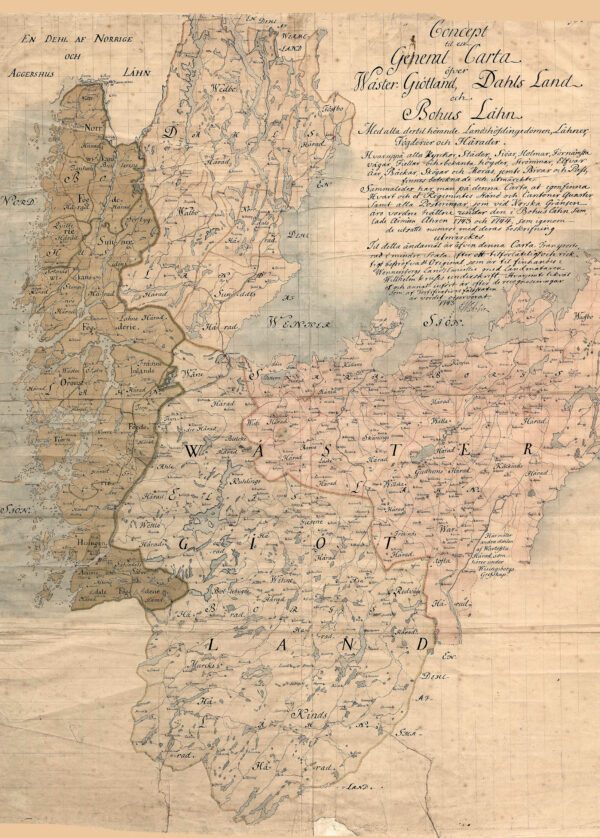 Historisk karta över Västergötland och Dalsland 1743