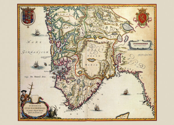 Historisk karta över Stavanger stift i Norge 1638.